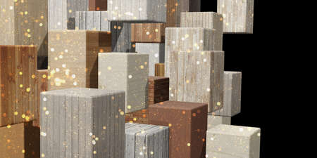 Square wood block background Multiple Wood Textures Multiple Colors 3D Illustrationsの写真素材