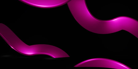 bright metallic ribbon sparkling glitter black background 3d illustrationの写真素材