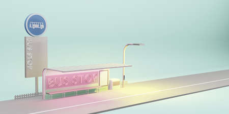 bus stop cartoon city public transport 3D illustrationの写真素材