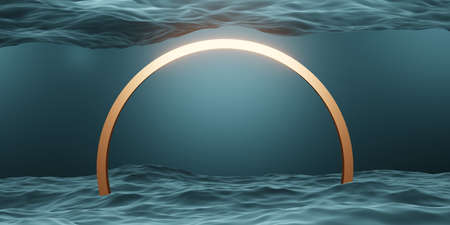 circle frame and water surface geometric studio scene ring for product presentation or text 3d...