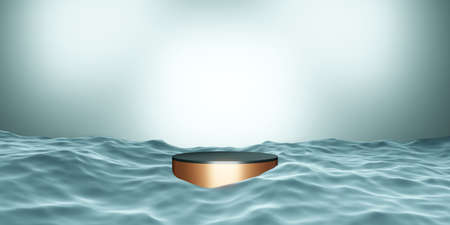 stage product podium stage blue on the water 3d illustrationの写真素材