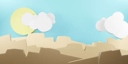 mountains  sky and clouds the sun in the sky paper cut style 3D illustration (1)の写真素材