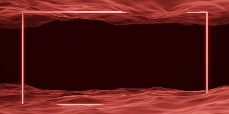 Square frame and water surface geometry studio scene for product presentation or text 3d render