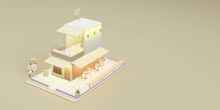 coffee shop model restaurant model and delivery services cartoon images 3D illustrations