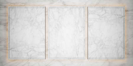 Marble frame for placing messages and products. on a golden marble background 3D illustration