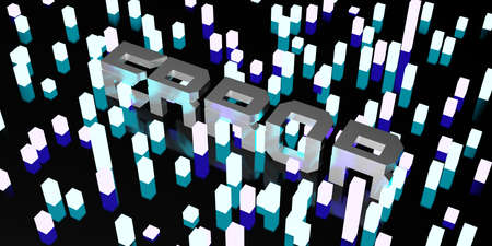 error message on black background and neon light laser light 3d illustrationの写真素材