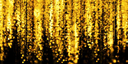 floating gold bokeh black background golden stardust 3D illustrationの写真素材