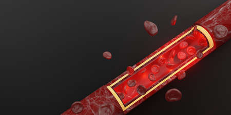 red blood cells skin layer veins 3d illustration intravascular surgeryの写真素材