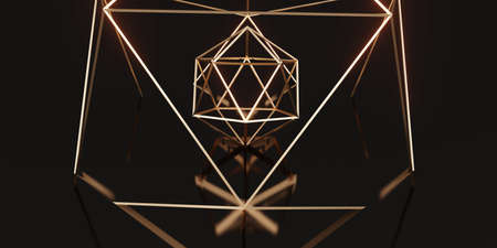 hexagon elegant structure lines black pink gold 3d illustrationの写真素材