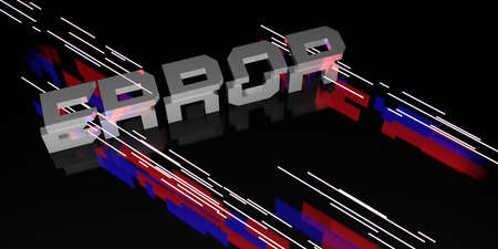 error message on black background and neon light laser light 3d illustration