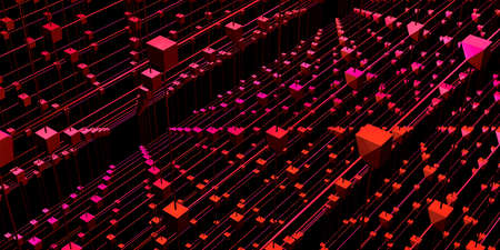 Hexagonal grid atomic structure cyberpunk style neon light 3d illustrationの写真素材