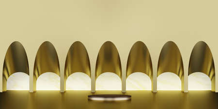 Classic retro style scene with product stand 3D illustrationの写真素材