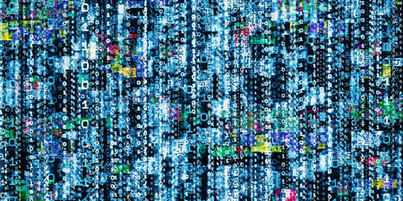 computer error display corrupt binary data hacker digital binary data screen background 3d illustrationの写真素材