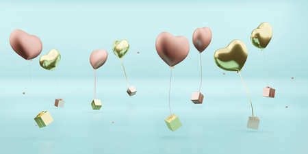 gift boxes and balloons christmas ornaments new year decoration ball 3d illustrationの写真素材