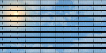 solar panel solar energy reflection with sky and clouds 3D illustrationの写真素材