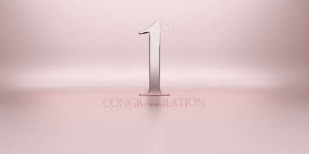 Congratulations on getting 1st place Trophy and victory podium background. 3d illustrationの写真素材