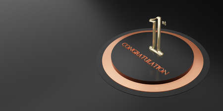 Congratulations on getting 1st place Trophy and victory podium background. 3d illustrationの写真素材