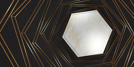 product display hexagon frame blank marble texture background for text and goods 3d illustration