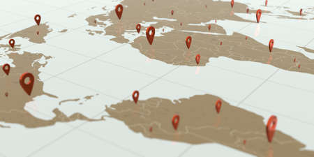 world travel map pin on world map global global business communication 3d illustrationの写真素材