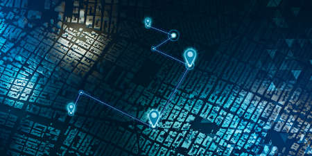 GPS tracker map navigation pins on the map navigation technology mapping capital road 3d illustrationの写真素材