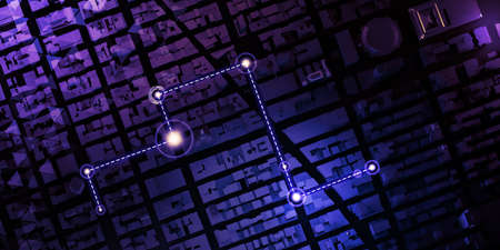 GPS tracker map navigation pins on the map navigation technology mapping capital road 3d illustrationの写真素材
