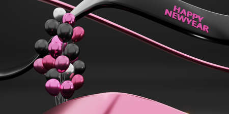 happy new year and christmas balloon and ribbon background 3d illustrationの写真素材