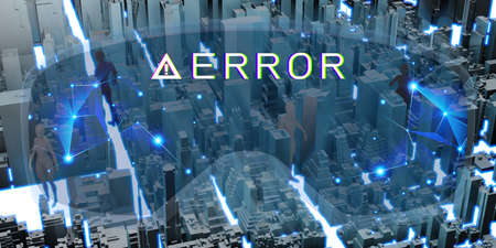 Virtual reality The Metaverse world through VR camera view Cities and people in a simulated world 3D...