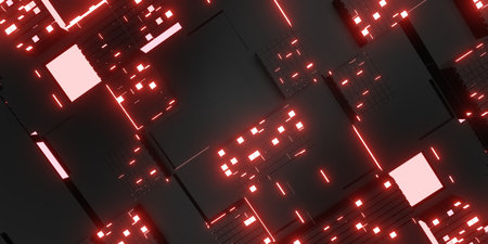 Circuit board Blue fluorescent circuit line diagram technology background 3d illustrationの写真素材