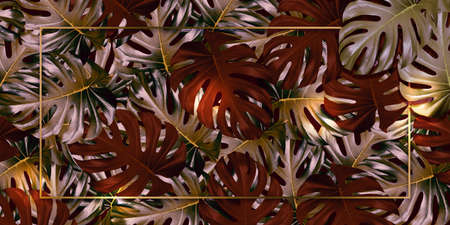 leaf background text frame natural background 3D illustration