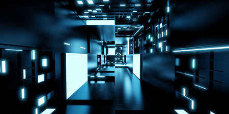 light tunnel technology corridor modern futuristic science fiction background 3d illustrationの写真素材