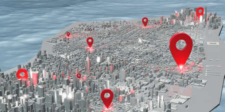 new york map usa coordinate pins communication and service delivery 3d illustration (6)
