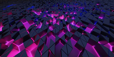 triangle pixel geometric abstraction glow technology background Complex structures 3D rendering