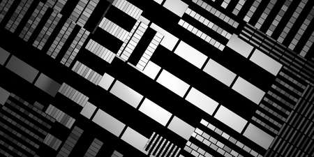 Complex layered abstract background. Brick pattern Black and white straight lines 3d illustration