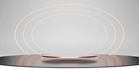Laser ring podium  stage ZEN concept  simple minimal white display stand neon glow background 3d...