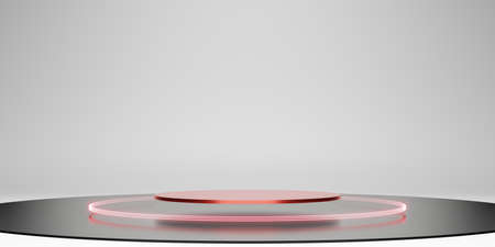 Laser ring podium  stage ZEN concept  simple minimal white display stand neon glow background 3d illustrationの写真素材
