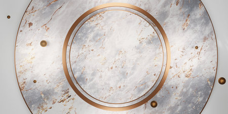 Golden circle frame and marble pattern Background for placing text and products 3D illustrationの写真素材