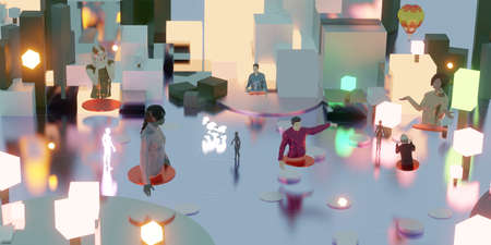 Avatars in Metaverse Party and online meetings via VR cameras in the world of Metaverse and the...
