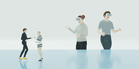 Avatars in Metaverse Party Social and Chat VR in the worlds of Metaverse and The sandbox3D illustrationの写真素材