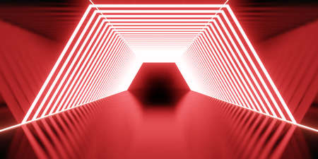 Tunnel of technology laser light and neon light 3d illustrationの写真素材