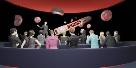 Metaverse classes and meetings VR glasses Avatars of people in the Metaverse world and sandbox 3D illustrationsの写真素材