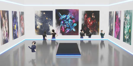 Metaverse world NFT Art Gallery Avatars and VR Glasses 3D Illustrations