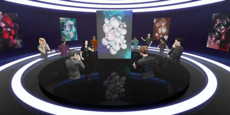 Metaverse world NFT Art Gallery Avatars and VR Glasses 3D Illustrations