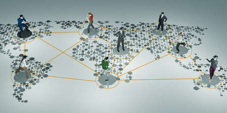 Metaverse Connecting People from Around the World through VR Glasses Social Networks and World Map...