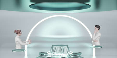 Product Avatars in Metaverse Empty shelves Metaverse Online Store 3D Illustrationの写真素材