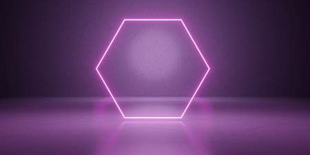 Free background Laser light room neon light stage tech style floor and wall 3D illustrationの写真素材