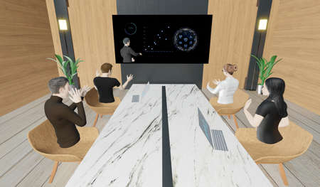 Avatars in Metaverse online meeting office and classroom People in the world of Metaverse 3D...