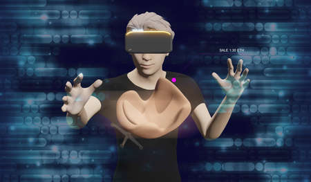 Online shopping and VR glasses Furniture shopping in Metaverse via vr headset 3D illustration