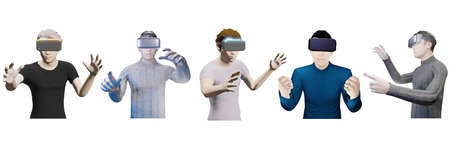 half man PNG vr headset portrait human user social media avatar in Metaverse world set included 3d...