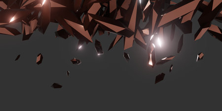 background broken glass blasting metal shards scattered 3D illustration