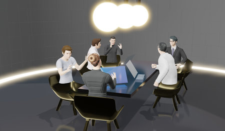 Metaverse, online meetings in the offices and classrooms of Metaverse avatars of people in virtual worlds 3D illustrationsの写真素材